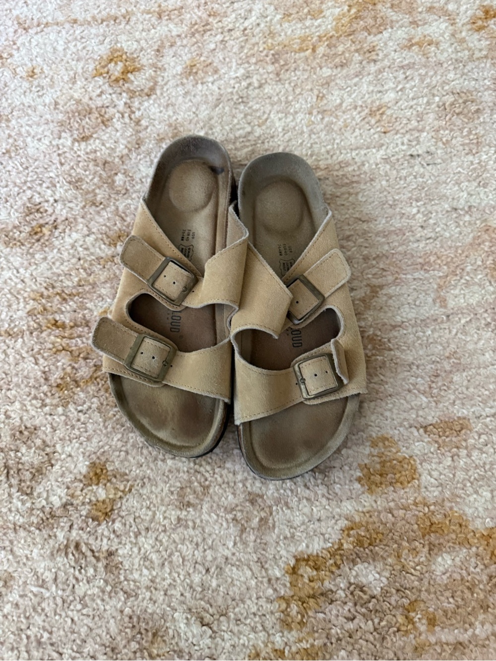 Beige Dual-Buckle Suede Sandals